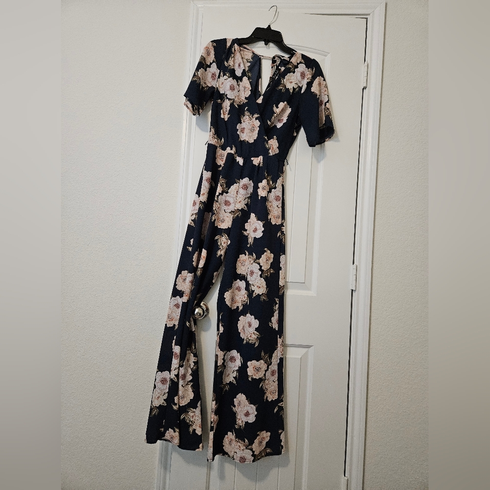 Navy blue floral jumpsuit
